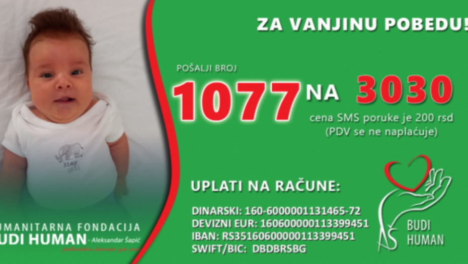 JOŠ JEDNO DETE BOLUJE OD SPINALNE MIŠIĆNE ATROFIJE: Za lečenje male Vanje potrebno 2,5 miliona evra
