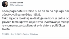TADIĆEVA PORTPAROLKA UPROPASTILA ĐILASA: Kada pogledate N1 reklo bi se da su na dijalogu danas učestvovali samo on i SNS