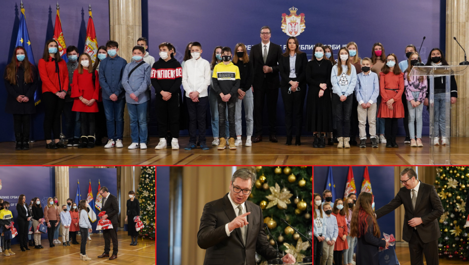 PROSLAVA BADNJEG DANA U PREDSEDNIŠTVU Vučić sa srpskom decom iz Hrvatske: Budite uvek ponosni na svoje ime i prezime (FOTO/VIDEO)