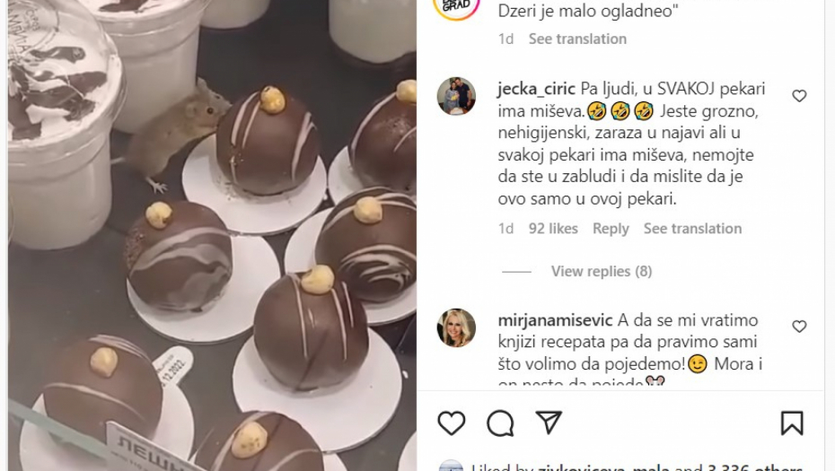 MIŠ UZ KOLAČ, MIŠ NIZ KOLAČ! Srbija zgrožena snimkom glodara koji se šeta po vitrini sa hranom