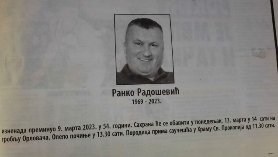 OSVANULA ČITULJA ZA LIKVIDIRANOG RANKA ''ESKOBARA'' Ovako su se od Radoševića oprostili najmiliji, a njegova sahrana biće obavljena sutra