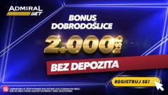 OKUŠAJTE VAŠU SREĆU SA 2000 DINARA BONUSA Iskoristite AdmiralBet Bonus dobrodošlice već danas!