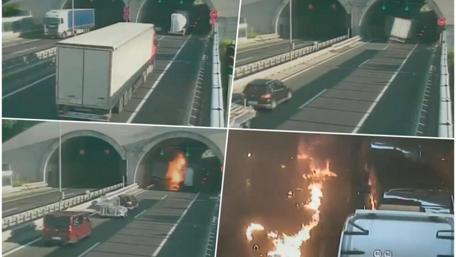 HAOS U TUNELU! Teretni kamion U PUNOJ BRZINI naleteo na cisternu u koloni - GORE VOZILA (VIDEO)