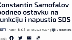 RASPAD U REDOVIMA BORISA TADIĆA Samofalov podneo ostavku na funkciju i napustio SDS