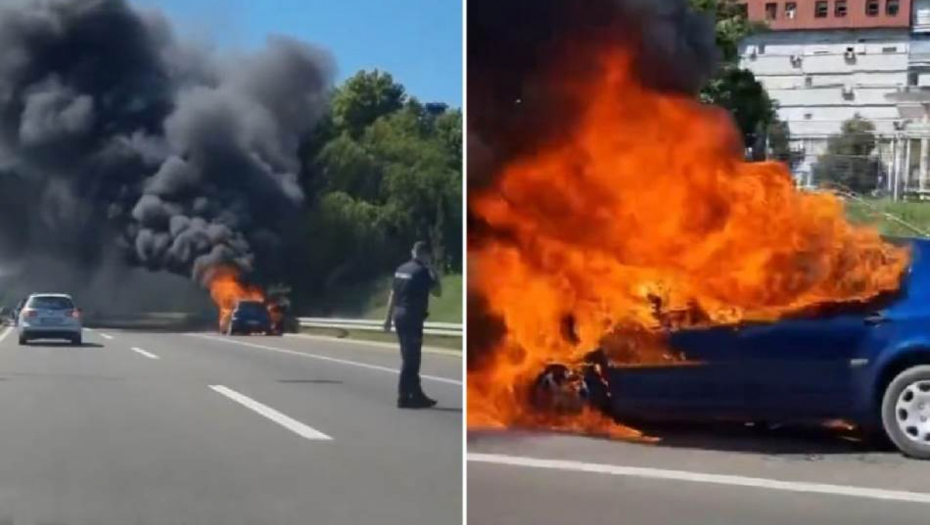 DIM PREKRIO AUTO-PUT U BEOGRADU Ljudi izleteli iz automobila u plamenu (VIDEO)