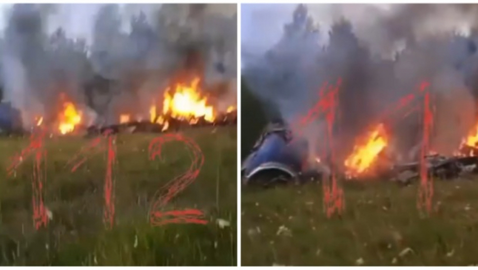 PRVI SNIMCI AVIONA KOJI SE SRUŠIO U RUSIJI Buktinja progutala olupinu, unutra je bio i Prigožin?