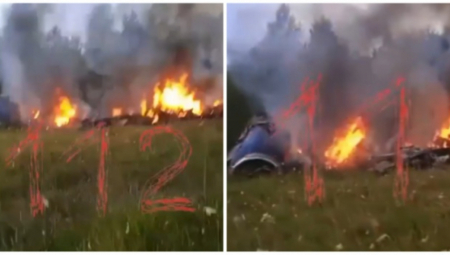 PRVI SNIMCI AVIONA KOJI SE SRUŠIO U RUSIJI Buktinja progutala olupinu, unutra je bio i Prigožin?