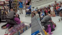 ŽENA GAĐA POLICAJCA HRANOM Haos u marketu, kamera zabeležila jezivu scenu (VIDEO)