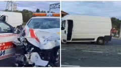 JEZIVA NESREĆA KOD LEDINA, SMRSKANO VOZILO KOMUNALNE MILICIJE I kombi uništen, ne zna se kako su putnici