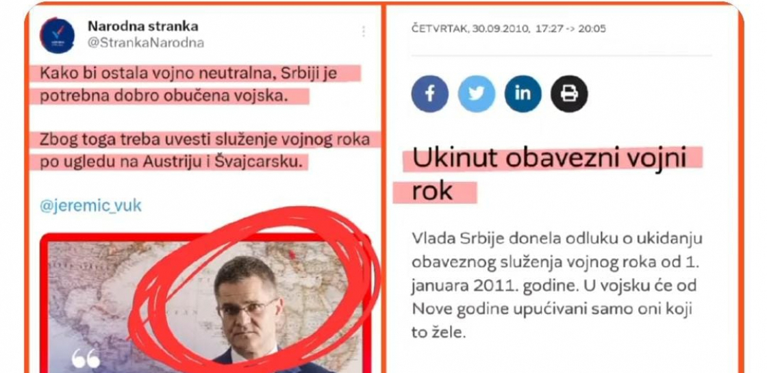 JEREMIĆ TRAŽI UVOĐENJE OBAVEZNOG VOJNOG ROKA, A ON UKINUT U VREME NJEGOVE VLASTI! (VIDEO)