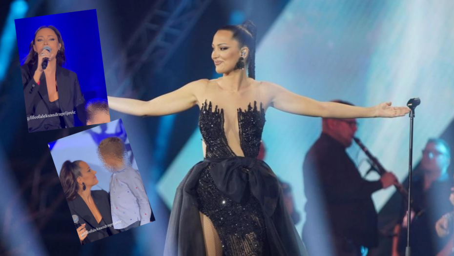 PRIJA GRLI SINA I PLAČE Aleksandra izvela naslednika na binu, a dok ona peva, on šalje poljupce, kadrovi sve raznežili