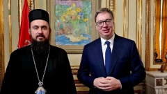 "RAZGOVOR O ZAJEDNIČKOM DELOVANJU DRŽAVE I CRKVE" Vučić se sastao sa sa episkopom zapadnoevropskim Justinom u Parizu (FOTO)