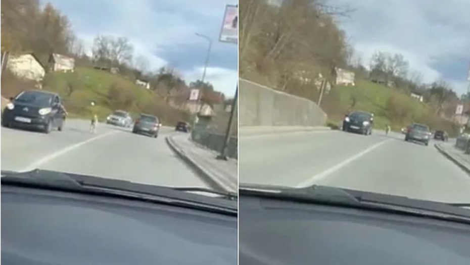 KAMERA ZABELEŽILA JEZIVU SCENU Vezan trči za automobilom u pokretu(VIDEO)