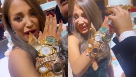 PEVAČICA DOBILA BAKŠIŠ OD DVA MILIONA EVRA Na svadbi je umesto novcem okitili satovima, ovo do sada niko nije uradio