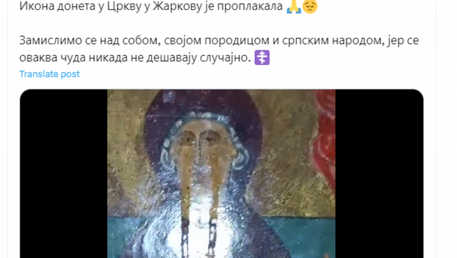 IKONA DONETA U CRKVU U ŽARKOVU JE PROPLAKALA Veroučiteljka objavila snimak ČUDA
