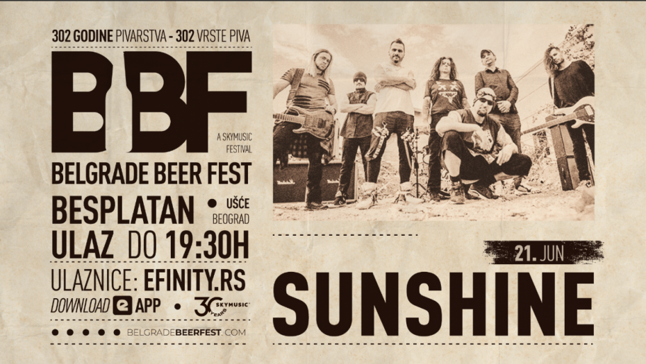 Legendarni beogradski bend Sunshine vraća se na Belgrade Beer Fest posle godinu dana pauze!  Nastup zakazan za drugi dan festivala!