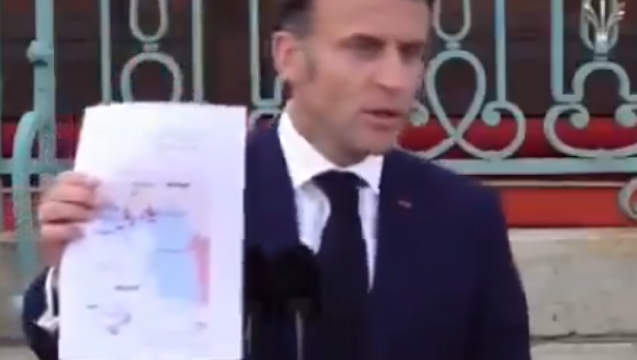 "KAKO DA OBJASNIMO UKRAJINI" Makron maše kartom i viče (VIDEO)