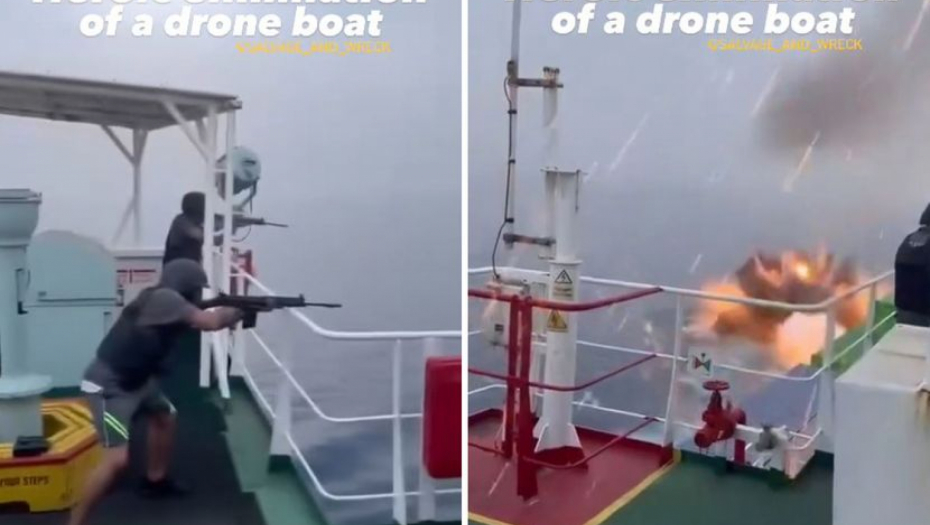 JEZIV SNIMAK! DRON BOMBA SE PRIBLIŽAVAO BRODU: Posada ispalila 18 metaka i uništila ga (VIDEO)