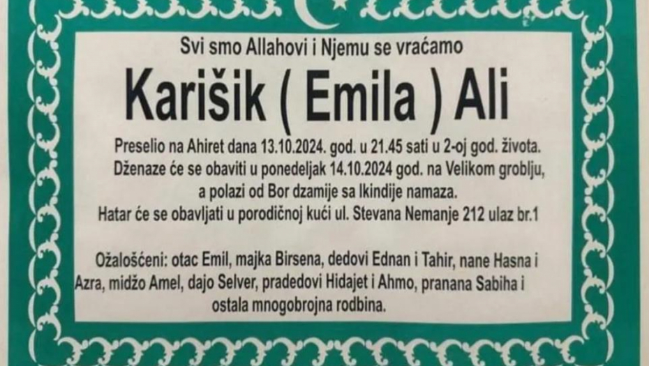 SAHRANJENO DETE KOJE JE PALO SA 4. SPRATA Novi Pazar zavijen u crno