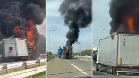 POŽAR PROGUTAO KAMION SA PRIKOLICOM!  Vatrena stihija nasred autoputa!(VIDEO)