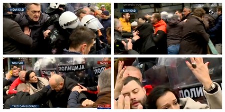 OPET DIVLJA NASILNA OPOZICIJA U Novom Sadu OPŠTE GURANJE sa kordonom policije, hoće nasilno da upadnu u sud