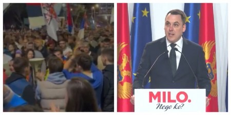 MILOV POTPREDSEDNIK DOŠAO DA RUŠI VUČIĆA On lično urla "pumpaj" i aplaudira srpskim zastavama, a ON I MILO DALI SVE DA SE ZGAZE SRBI U CG