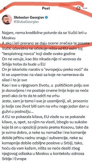 ŠOLAKOV UREDNIK NE MOŽE DA RAZUME DA POSTOJE LJUDI KOJI DRŽE REČ PO SVAKU CENU Vučić uveliko bio na putu za Moskvu, ali Georgiev više veruje svojim lažima! (FOTO)