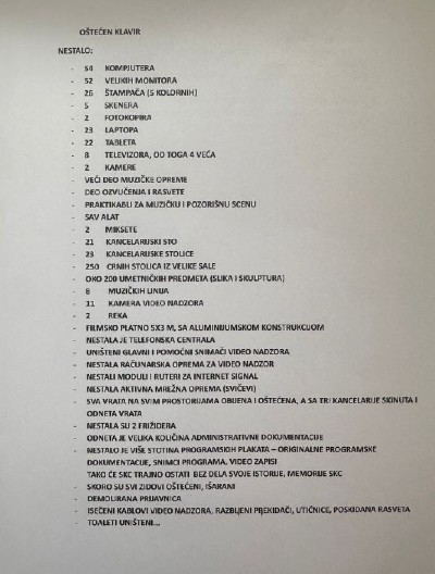 "OVO JE LICE BLOKADERA ZGUBIDANA" Objavljen spisak: Evo šta su sve ukrali iz SKC-a! (FOTO)