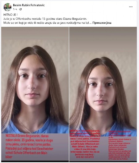 DRAMA U NEMAČKOJ Nestala devojčica poreklom iz Srbije, otac spominje oružje