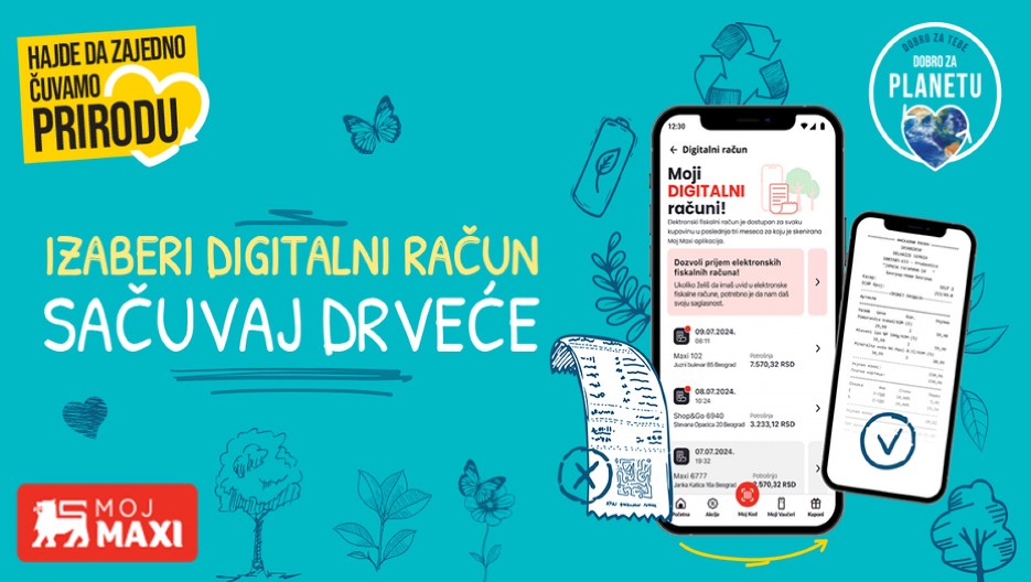 Nova pogodnost za korisnike MAXI aplikacije lojalnosti  „Moj Maxi“ od sada donosi mogućnost digitalnih fiskalnih računa