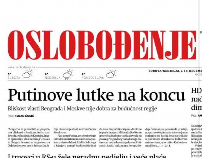 TOTALNI UDAR NA VUČIĆA IZ SARAJEVA Oslobođenje u čak tri teksta napada nezavisnu spoljnu politiku našeg predsednika