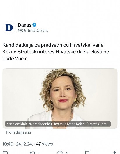 OPOZICIONI DANAS PRENEO REČI IVANE KEKIN: Strateški interes Hrvatske je da na vlasti u Srbiji ne bude Vučić (FOTO)