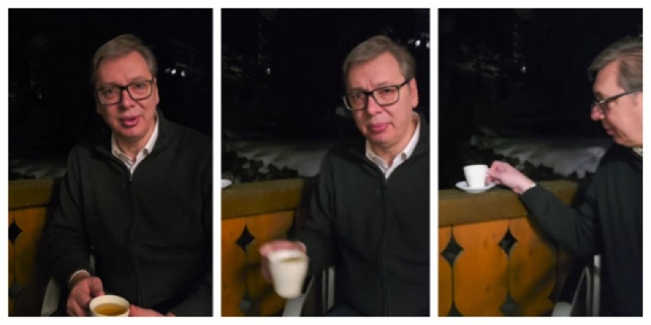 VUČIĆ RANOM ZOROM OBJAVIO SNIMAK Dobro jutro uz čaj u Davosu (VIDEO)