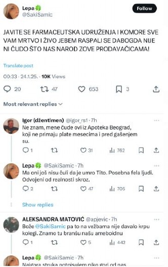 "SVE VAM MRTVO I ŽIVO J****" Čist fašizam! Prete im da ostave ljude bez lekova, samo da oni skupe političke poene!