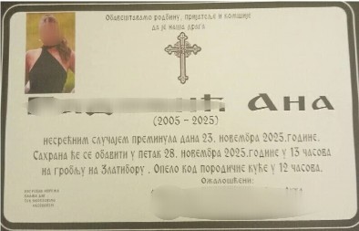 DANAS JE JEDAN OD NAJTUŽNIJIH DANA NA ZLATIBORU Porodica ispraća studentkinju Anu koja je tračno nastradala kod Čačka