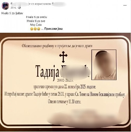 DANAS SAHRANA UBIJENOG NAVIJAČA Od Tadije se oprostio otac potresnim rečima "Hvala ti za ljubav. Hvala ti za sreću."