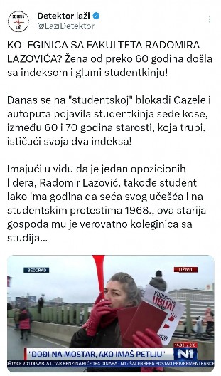KOLEGINICA SA FAKULTETA RADOMIRA LAZOVIĆA? Žena od preko 60 godina došla sa indeksom i glumi studentkinju!