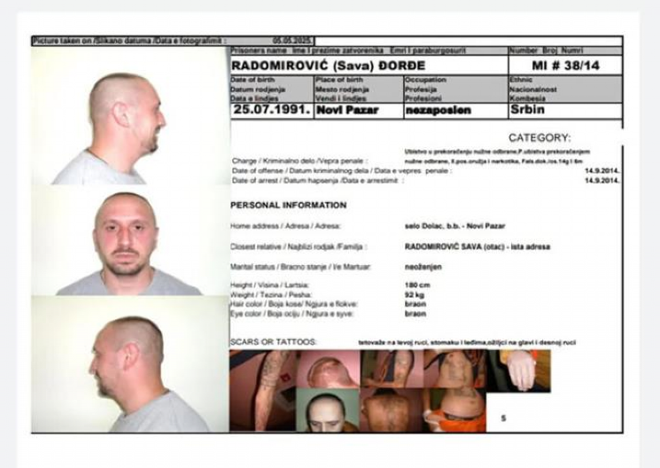 OVO JE BEGUNAC IZ PAZARA KOJI JE UHAPŠEN U MITROVICI Pobegao iz zatvora u kojem je robijao za ubistvo i ranjavanje brata (FOTO)