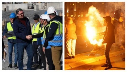 ONI SU PALILI, A VUČIĆ OBILAZIO GRADILIŠTE I RADNIKE Ovo su dve slike Srbije (FOTO)