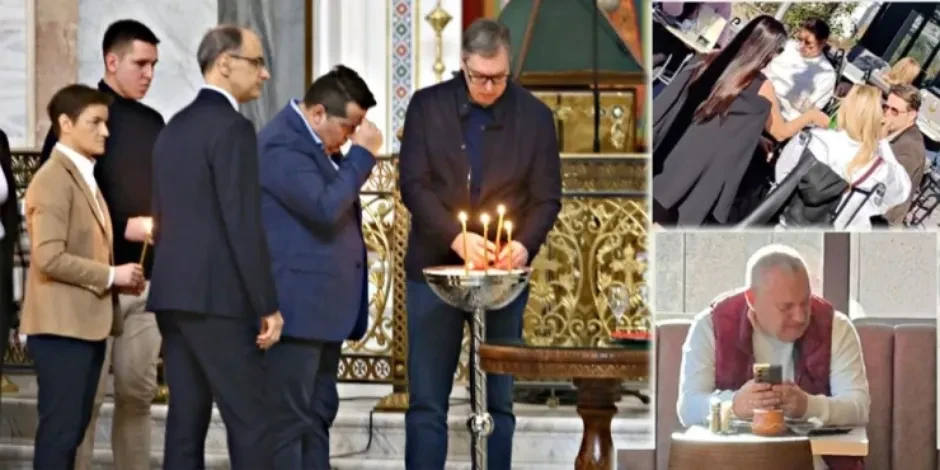 DVA LICA SRBIJE Vučić u Hramu odao počast stradalima, blokaderi u Novom Sadu ko da su bili na pikniku!