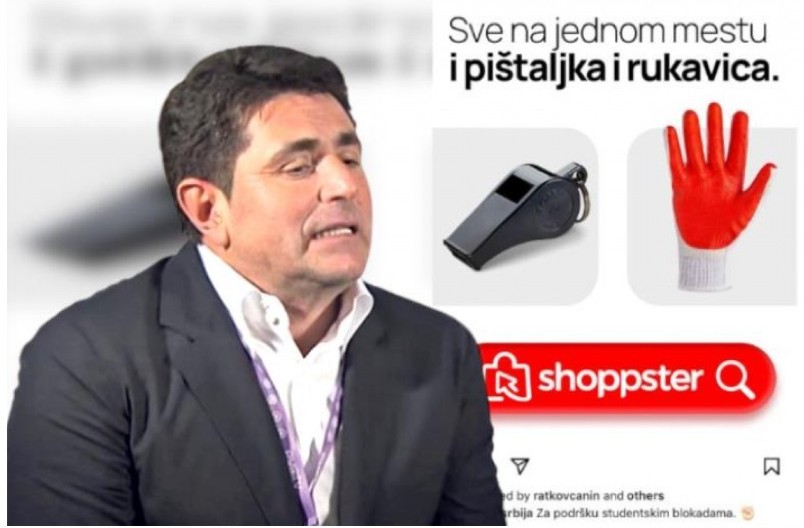 NI KOD BABE NEMA ZA DŽABE Šolak preko svoje firme Shoppster studentima prodaje pištaljke i crvene rukavice, a preko svojih medija ih poziva na proteste