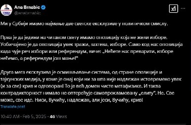 "NIJE NADLEŽAN, ALI JESTE KRIV" Brnabić razvalila sistem opozicije: Ovo je već domen čiste metafizike!