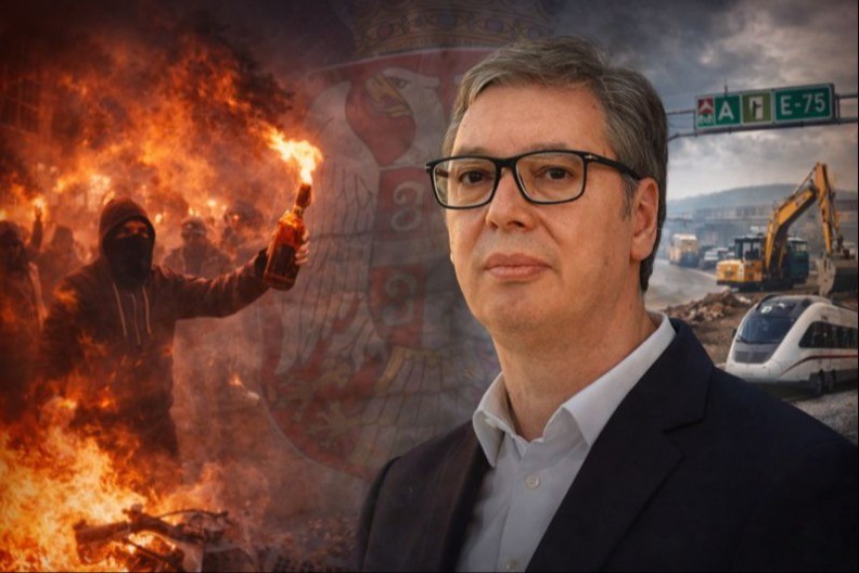 BLOKADERI ZAPALILI ŠATOR PUN LJUDI Istog dana, Vučić je obišao gradilište Nacionalnog stadiona