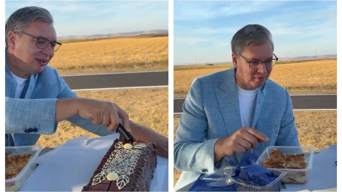 Gibanica i domaća torta: Vučić objavio snimak "gozbe na parkingu"
