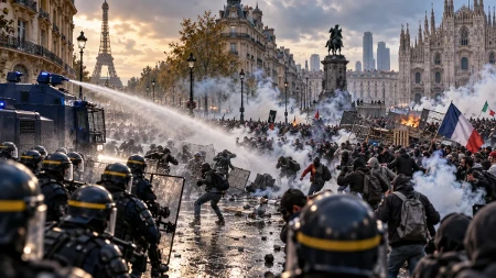 Vojska na ulicama Pariza i Milana, stotine hiljada ljudi u protestima! Maskirani demonstranti napali policiju, lete suzavci, podignute barikade!