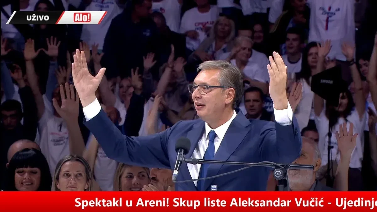 Veličanstven skup u Beogradskoj areni! Vučić: Pokažimo im ruke, da vide da to nisu krvave već vredne ruke domaćina i seljaka! I da ih pobedimo ubedljivije nego ikada! (VIDEO)