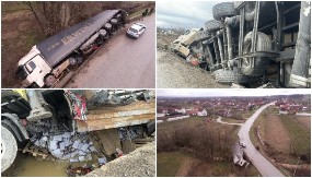 ŠLEPEROM PROBIO BANKINU I SLETEO U POTOK! Saobraćajna nezgoda na starom putu Čačak - Kraljevo, jeziva scena