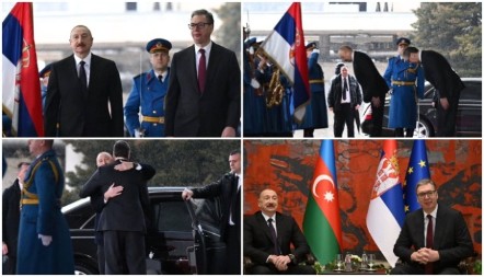 SVEČANI DOČEK ISPRED PALATE SRBIJA Vučić i Alijev na sastanku, sledi potpisivanje dokumenata