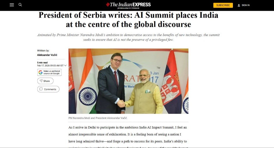 CEO SVET POŠTUJE SRBIJU Tekst predsednika Vučića glavna vest u Indiji!