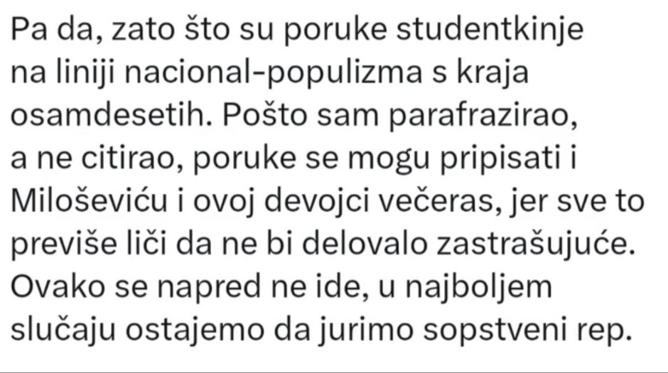 NOVINAR NOVE S NAPAO STUDENTKINJU BLOKADERKU "Zvuči zastrašujuće, kao Slobodan Milošević"